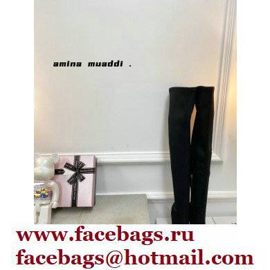 Amina Muaddi Heel 9.5cm Leather Thigh-High Begum Boots Black 2021 - Click Image to Close