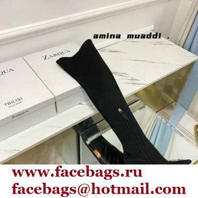 Amina Muaddi Heel 9.5cm Leather Thigh-High Begum Boots Black 2021 - Click Image to Close