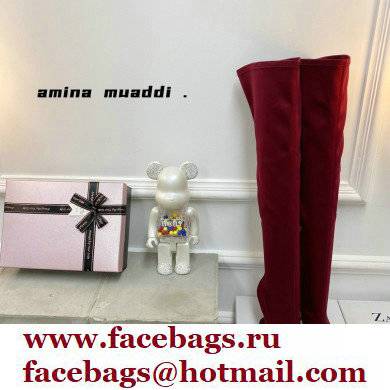 Amina Muaddi Heel 9.5cm Leather Thigh-High Begum Boots Dark Red 2021