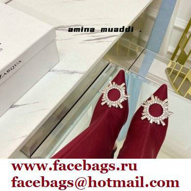 Amina Muaddi Heel 9.5cm Leather Thigh-High Begum Boots Dark Red 2021 - Click Image to Close