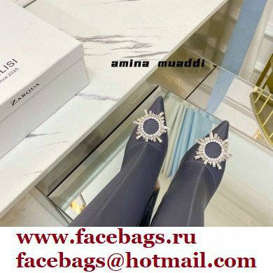 Amina Muaddi Heel 9.5cm Leather Thigh-High Begum Boots Gray 2021