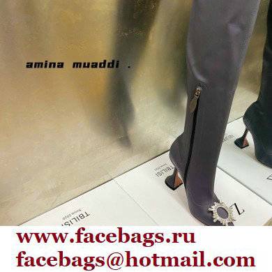Amina Muaddi Heel 9.5cm Leather Thigh-High Begum Boots Gray 2021