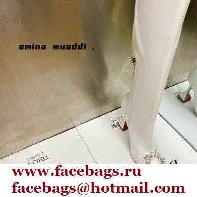 Amina Muaddi Heel 9.5cm Leather Thigh-High Begum Boots White 2021 - Click Image to Close