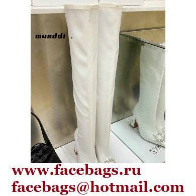 Amina Muaddi Heel 9.5cm Leather Thigh-High Begum Boots White 2021 - Click Image to Close