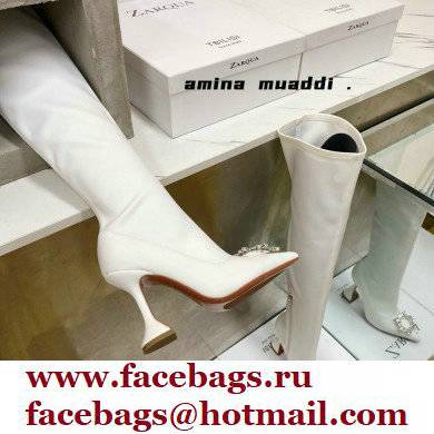 Amina Muaddi Heel 9.5cm Leather Thigh-High Begum Boots White 2021