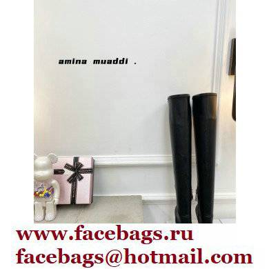 Amina Muaddi Heel 9.5cm Leather Thigh-High Boots Black 2021