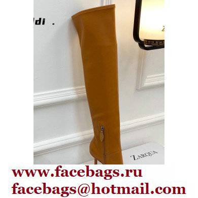 Amina Muaddi Heel 9.5cm Leather Thigh-High Boots Brown 2021 - Click Image to Close