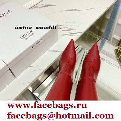 Amina Muaddi Heel 9.5cm Leather Thigh-High Boots Red 2021 - Click Image to Close