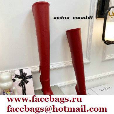 Amina Muaddi Heel 9.5cm Leather Thigh-High Boots Red 2021