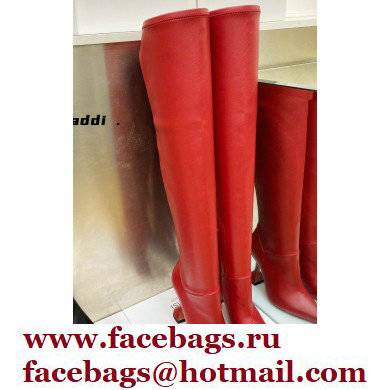 Amina Muaddi Heel 9.5cm Leather Thigh-High Boots Red 2021 - Click Image to Close