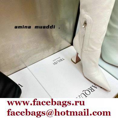 Amina Muaddi Heel 9.5cm Leather Thigh-High Boots White 2021 - Click Image to Close