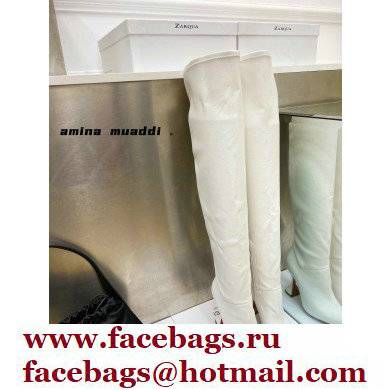 Amina Muaddi Heel 9.5cm Leather Thigh-High Boots White 2021