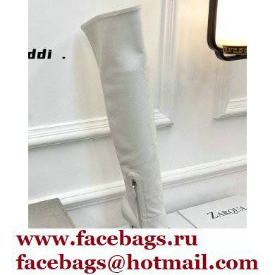 Amina Muaddi Heel 9.5cm Leather Thigh-High Boots White 2021