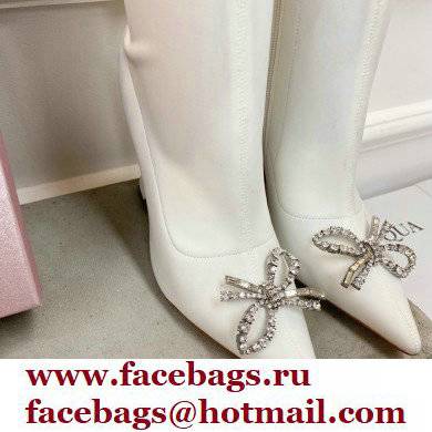 Amina Muaddi Heel 9.5cm Leather Thigh-High Boots White with Crystal Bow 2021 - Click Image to Close