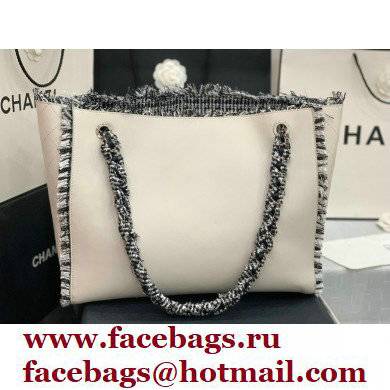 Chanel Calfskin/Tweed Shopping Tote Bag AS8485 White 2021