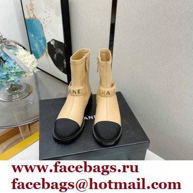 Chanel Calfskin and Grosgrain Ankle Boots G37808 Beige 2021