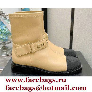 Chanel Calfskin and Grosgrain Ankle Boots G37808 Beige 2021