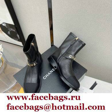 Chanel Calfskin and Grosgrain Ankle Boots G37808 Black 2021