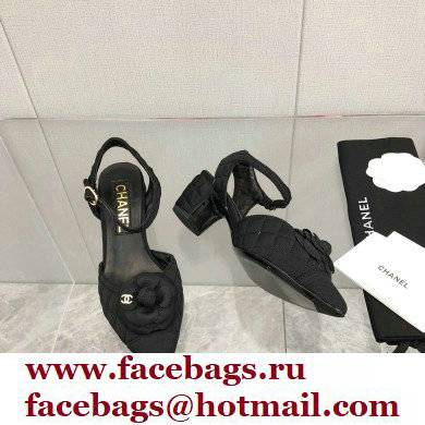 Chanel Camellia Open Shoes Slingbacks G38365 Grosgrain Black 2021