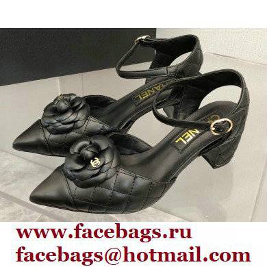Chanel Camellia Open Shoes Slingbacks G38365 Lambskin Black 2021