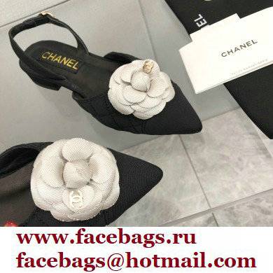 Chanel Camellia Slingbacks G38362 Grosgrain Black/White 2021