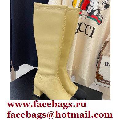 Chanel Heel 5cm High Boots Lambskin/Grosgrain Beige 2021