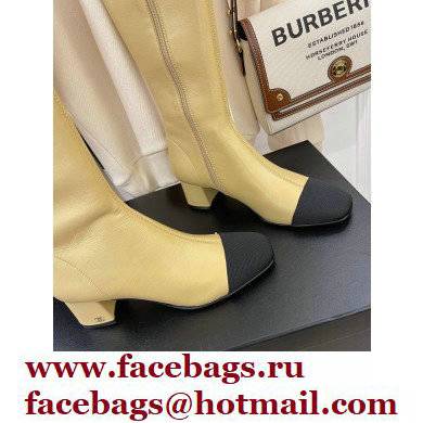 Chanel Heel 5cm High Boots Lambskin/Grosgrain Beige 2021