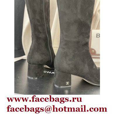 Chanel Heel 5cm High Boots Suede Black 2021