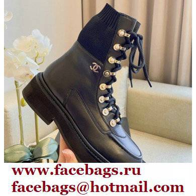 Chanel Lace-Ups Ankle Boots Black 2021