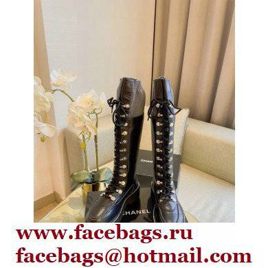 Chanel Lace-Ups High Boots Black/Gray 2021