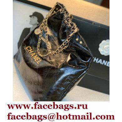 Chanel Logo Waxy Calfskin Large Drawstring Bucket Shopping Bag Black/Gold 2021