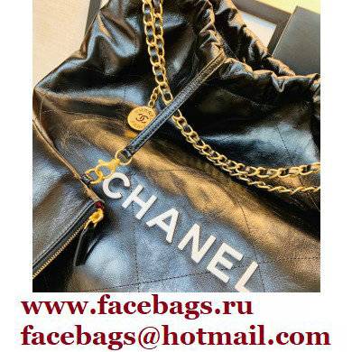 Chanel Logo Waxy Calfskin Large Drawstring Bucket Shopping Bag Black/White 2021