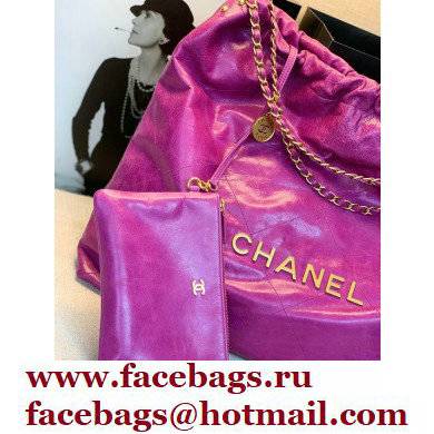 Chanel Logo Waxy Calfskin Large Drawstring Bucket Shopping Bag Fuchsia 2021