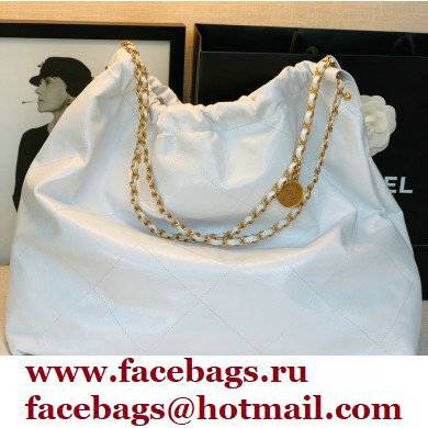 Chanel Logo Waxy Calfskin Large Drawstring Bucket Shopping Bag White/Black 2021