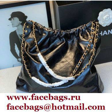 Chanel Logo Waxy Calfskin Small Drawstring Bucket Shopping Bag Black/White 2021