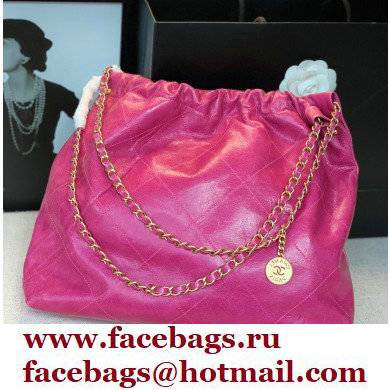 Chanel Logo Waxy Calfskin Small Drawstring Bucket Shopping Bag Rosy 2021