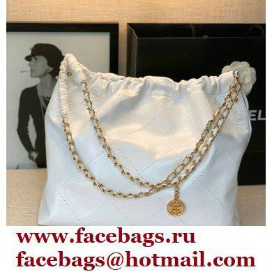 Chanel Logo Waxy Calfskin Small Drawstring Bucket Shopping Bag White/Black 2021