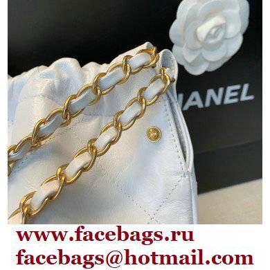 Chanel Logo Waxy Calfskin Small Drawstring Bucket Shopping Bag White/Black 2021