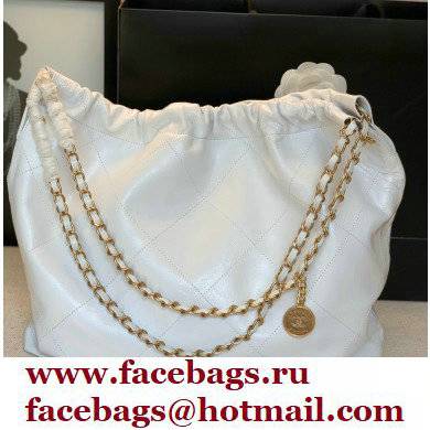 Chanel Logo Waxy Calfskin Small Drawstring Bucket Shopping Bag White/Gold 2021