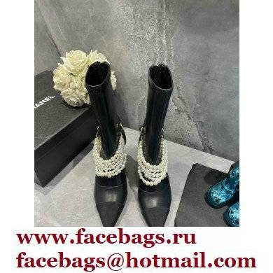 Chanel Pearls Heel 8cm Ankle Boots G37542 Lambskin Black 2021