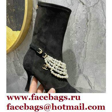 Chanel Pearls Heel 8cm Ankle Boots G37542 Suede Black 2021