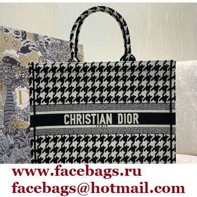 Dior Book Tote Bag in Houndstooth Embroidery Black 2021