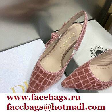 Dior Heel 6.5cm J'Adior Slingback Pumps Crocodile-Effect Embroidered Velvet Pink 2021