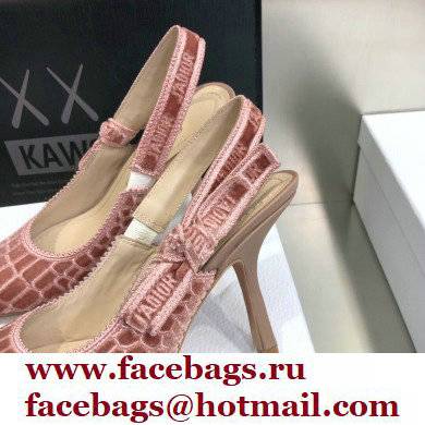 Dior Heel 9.5cm J'Adior Slingback Pumps Crocodile-Effect Embroidered Velvet Pink 2021