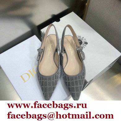 Dior J'Adior Slingback Ballerina Flats Crocodile-Effect Embroidered Velvet Gray 2021