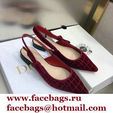 Dior J'Adior Slingback Ballerina Flats Crocodile-Effect Embroidered Velvet Red 2021