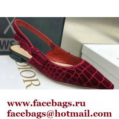 Dior J'Adior Slingback Ballerina Flats Crocodile-Effect Embroidered Velvet Red 2021