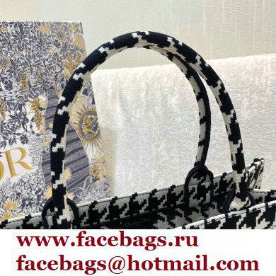 Dior Small Book Tote Bag in Houndstooth Embroidery Black 2021