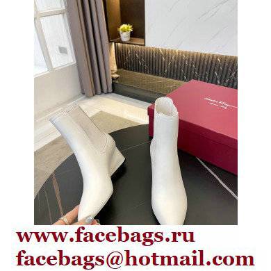 Ferragamo Heel 5.5cm Leather Chelsea Ankle Boots White 2021