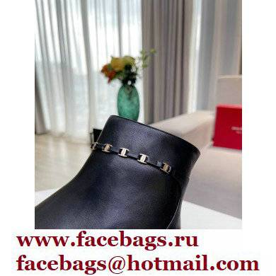 Ferragamo Heel 5.5cm Leather Vara Chain Ankle Boots Black 2021